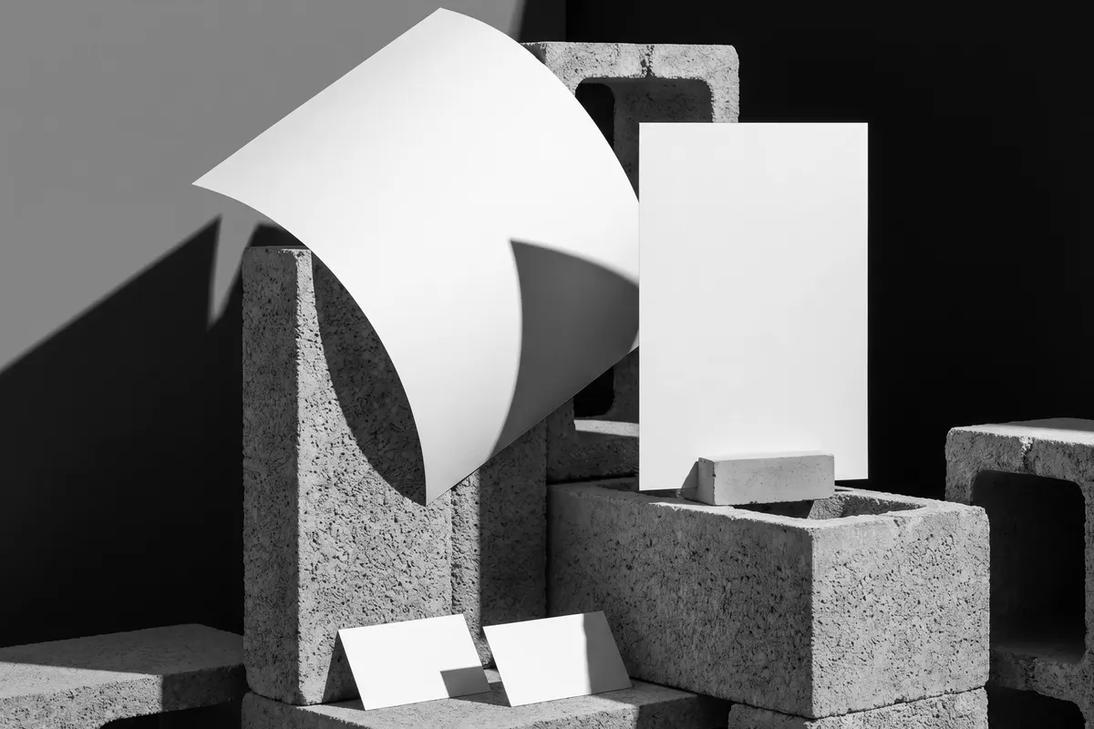 Stationery Set Concrete Still Life Mockup