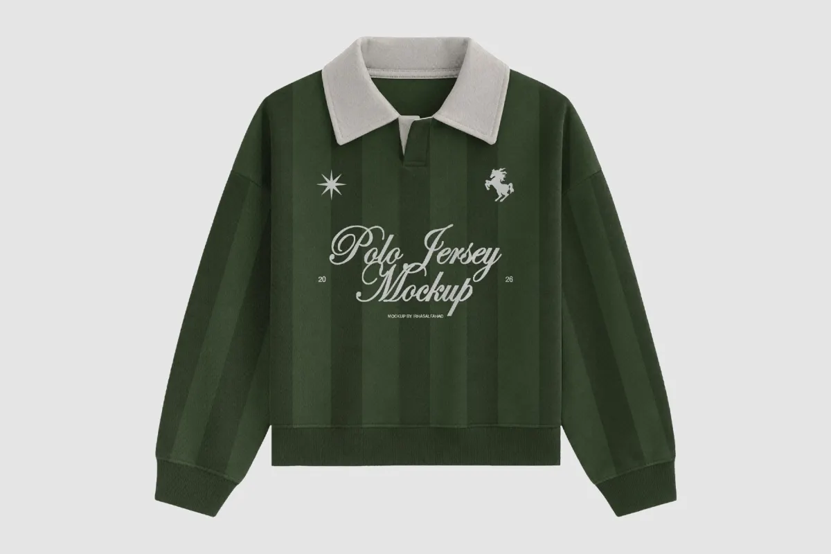 Long Sleeve Polo Jersey Mockup - Front View