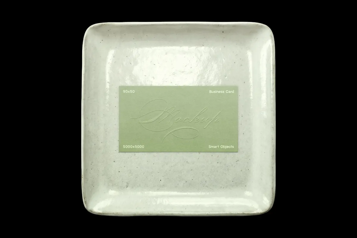 90x50 Business Card on Ceramic Plate Mockup