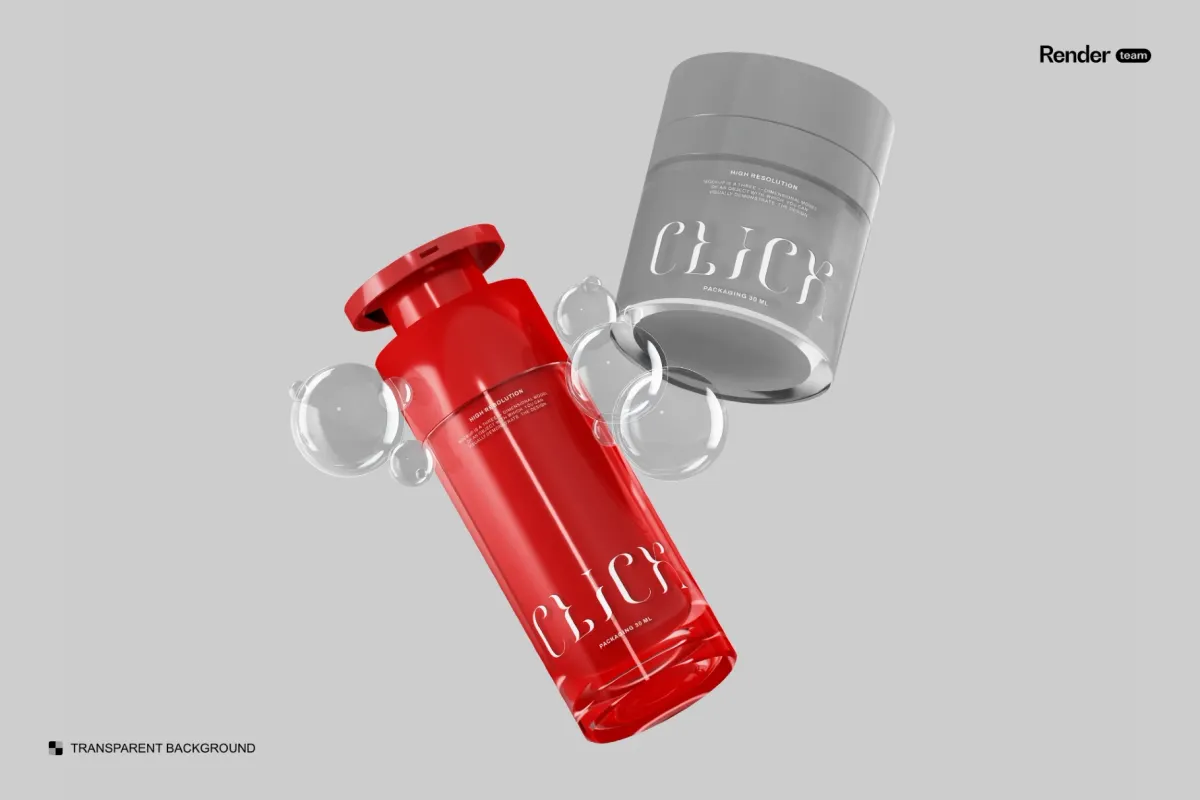 Floating Cosmetic Bottle & Jar Mockup