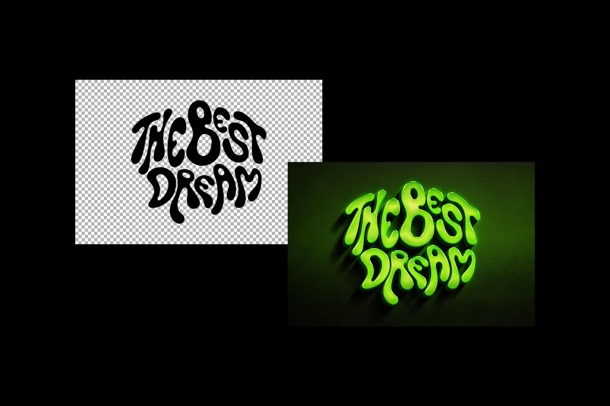 Green Neon Wall Text & Logo Mockup