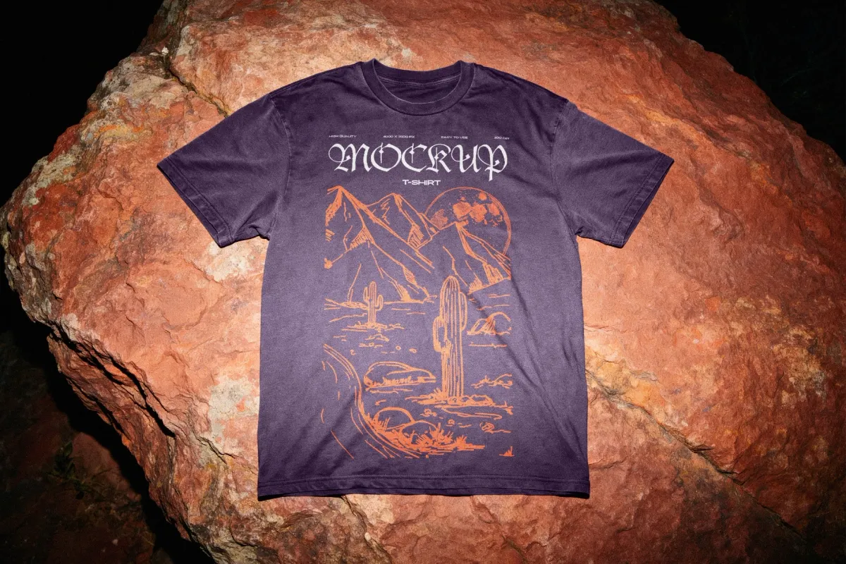 T-Shirt Mockup on Natural Rock