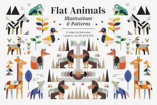 Flat Animals: Illustrations & Patterns