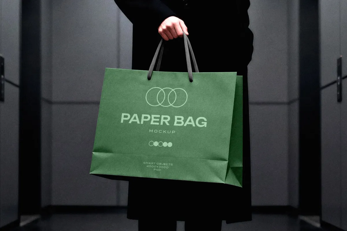 Paper Bag Mockup in Elevator