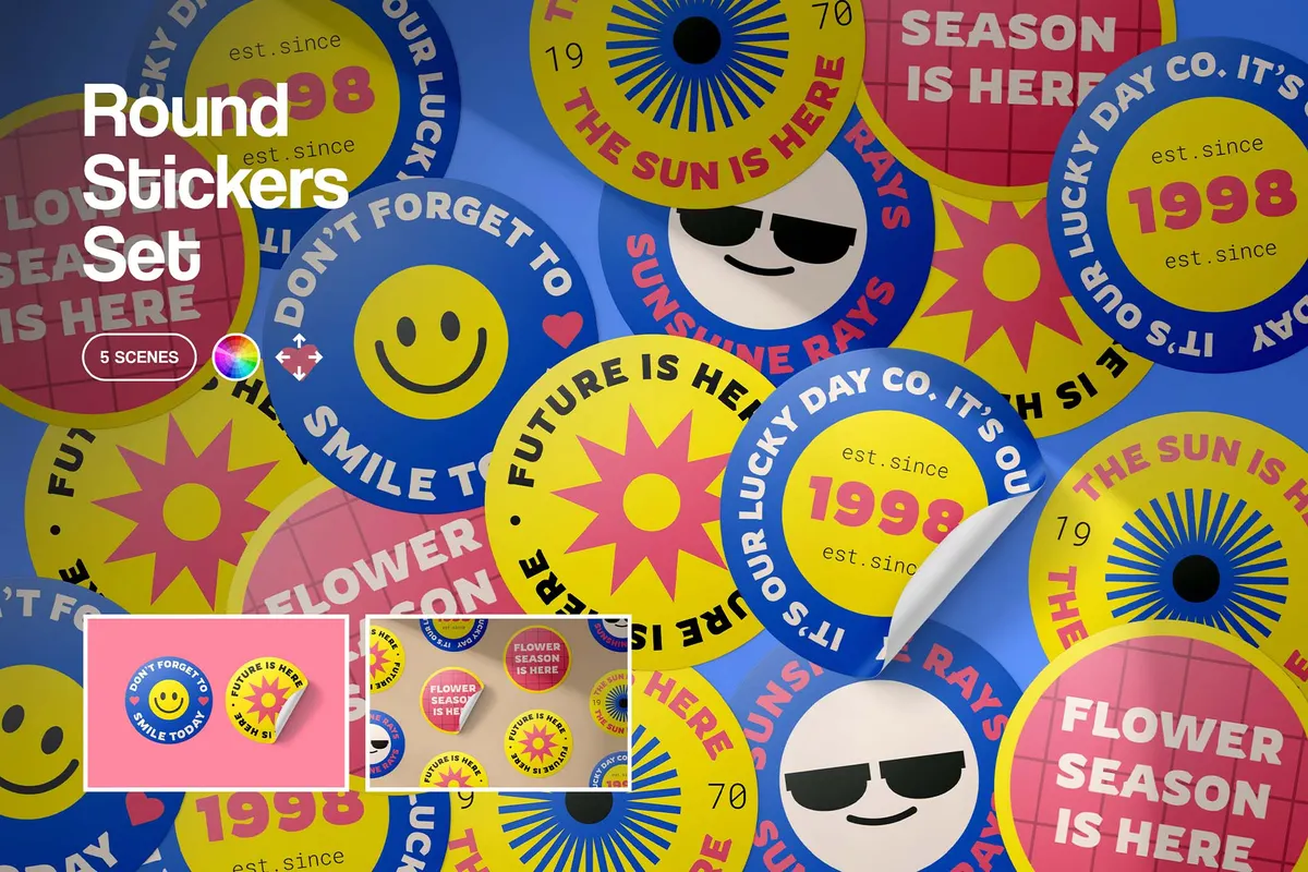Round Stickers Mockup Set