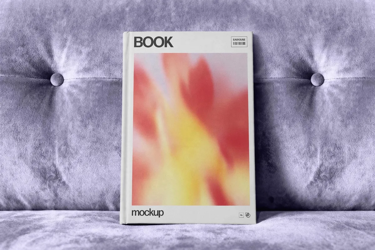 Hardcover Book Mockup with Fabric Backdrop