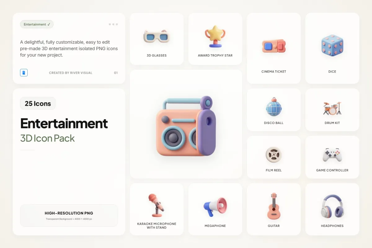 3D Entertainment Icons