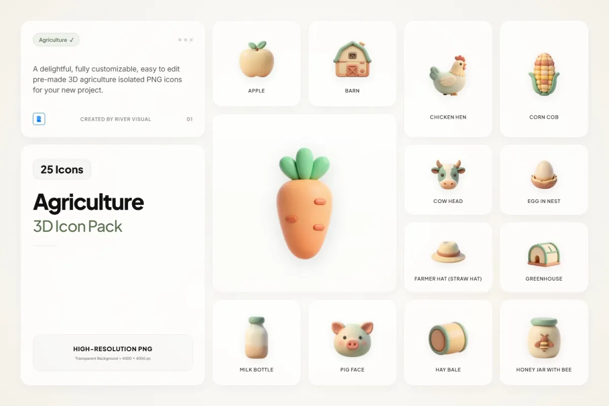 3D Agriculture Icons Pack