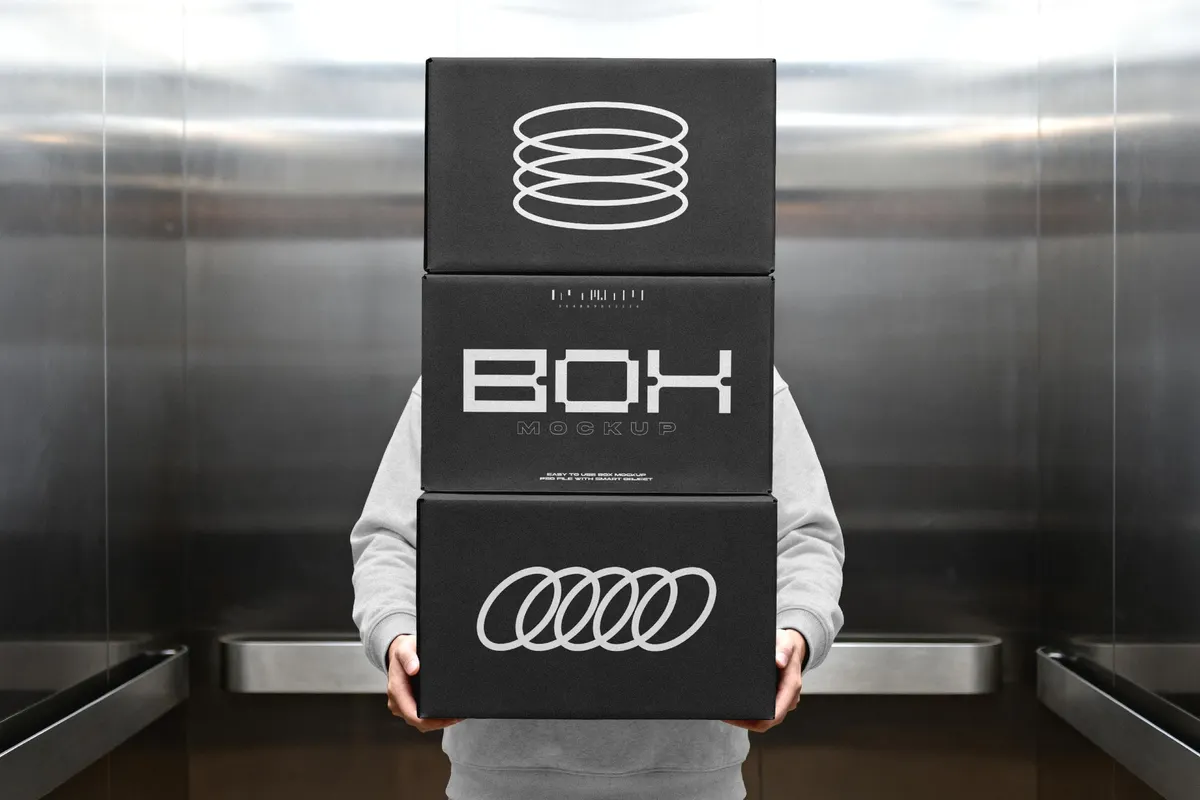 Delivery Box Mockup in Elevator