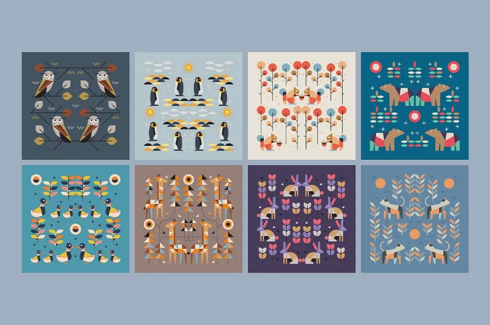 Flat Animals: Illustrations & Patterns