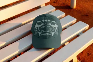 Baseball Cap Mockup on Bench