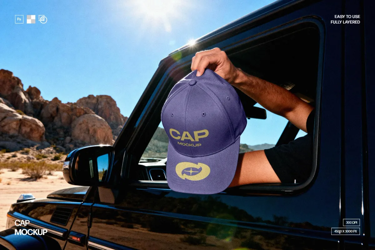 Baseball Cap Mockup in Desert Road