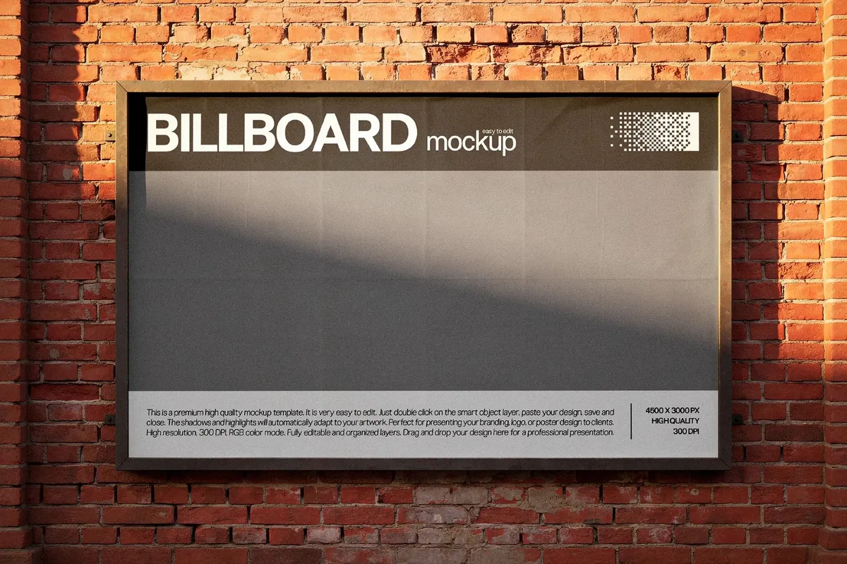 Horizontal Billboard Mockup on Brick Wall