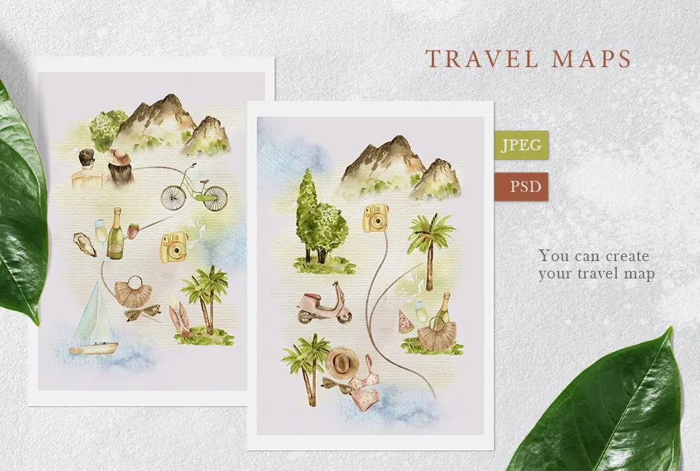 Travel Map Watercolor Art