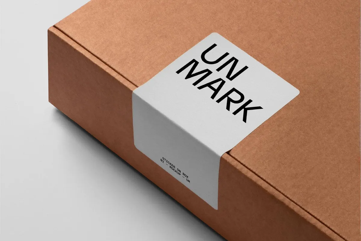 Sticker Mockup on Shipping Box