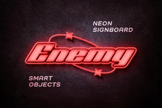 Red Neon Signboard Mockup