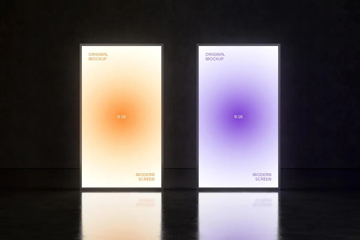 2 Glowing 9:16 Screens Mockup