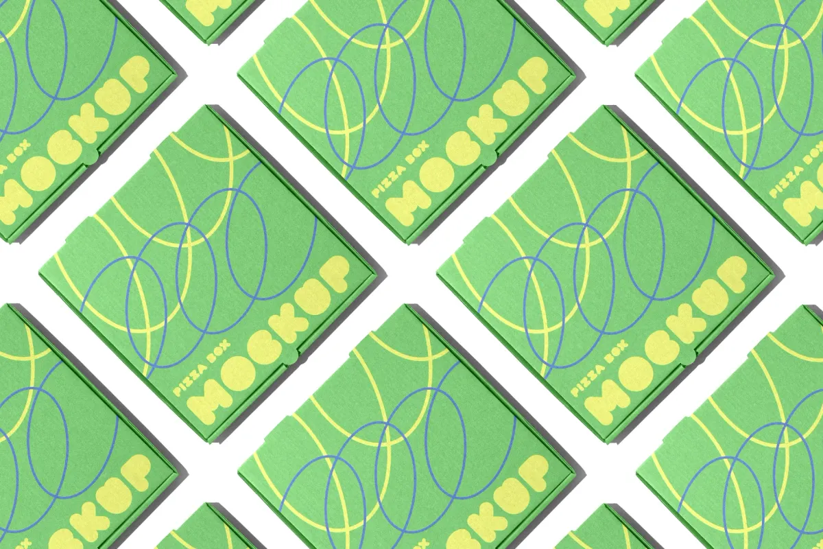 Pizza Box Mockup Diagonal Layout
