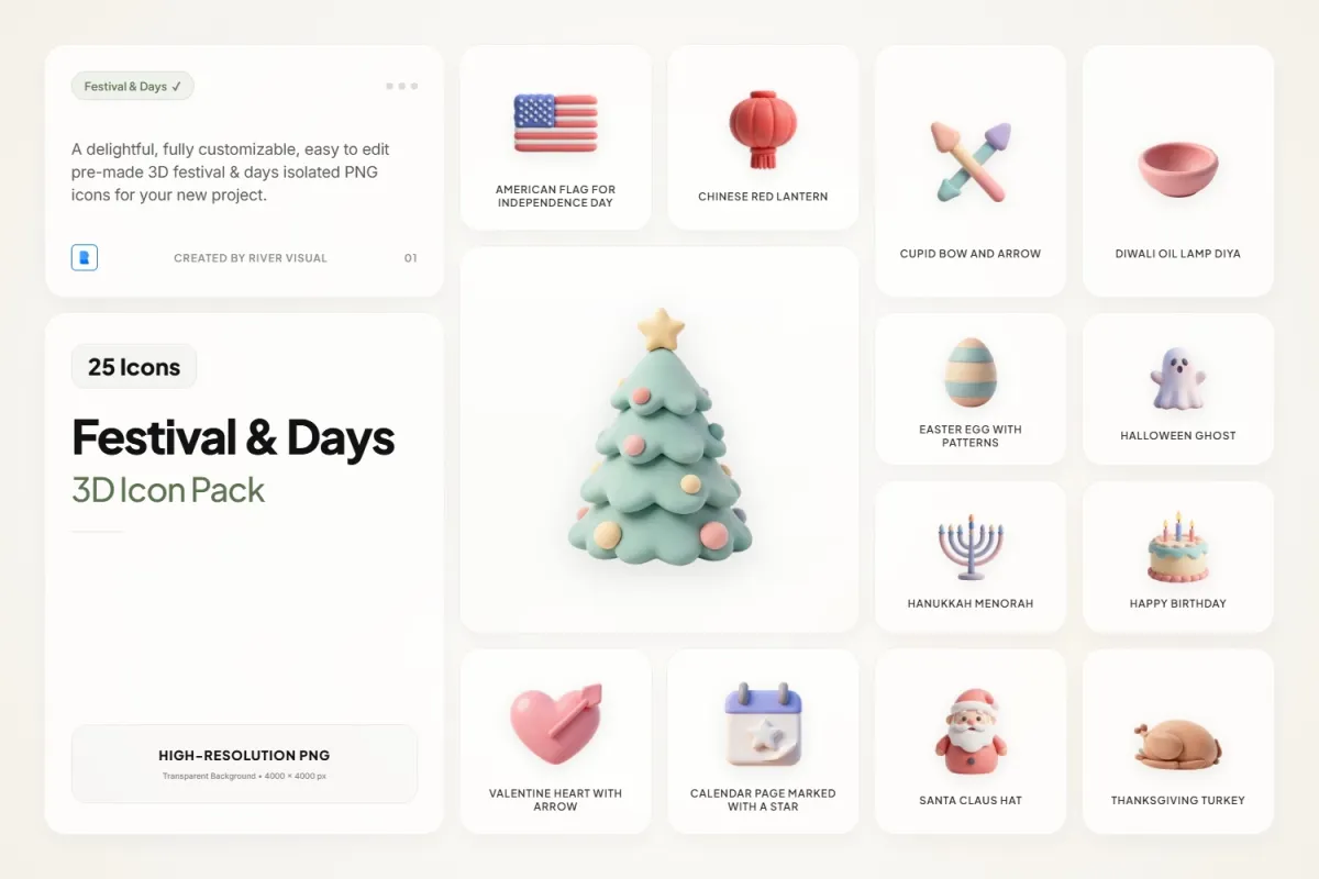 3D Festival & Day Icons