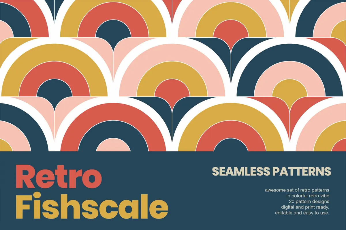 Retro Fish Scale Seamless Patterns