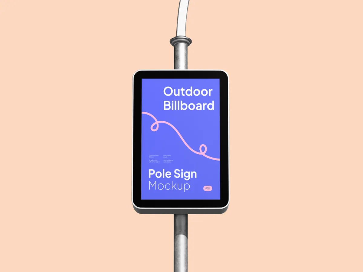 Outdoor Billboard Pole Sign Mockup Center