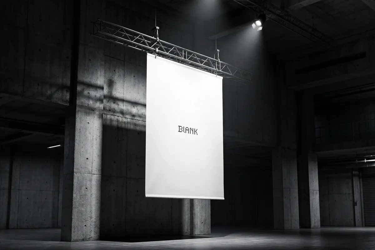 Industrial Interior Hanging Banner Mockup