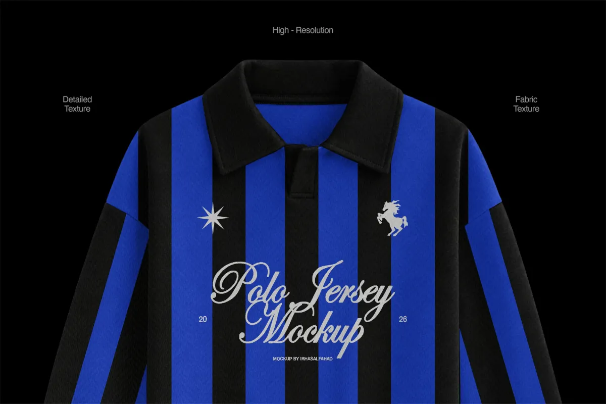 Long Sleeve Polo Jersey Mockup - Front View