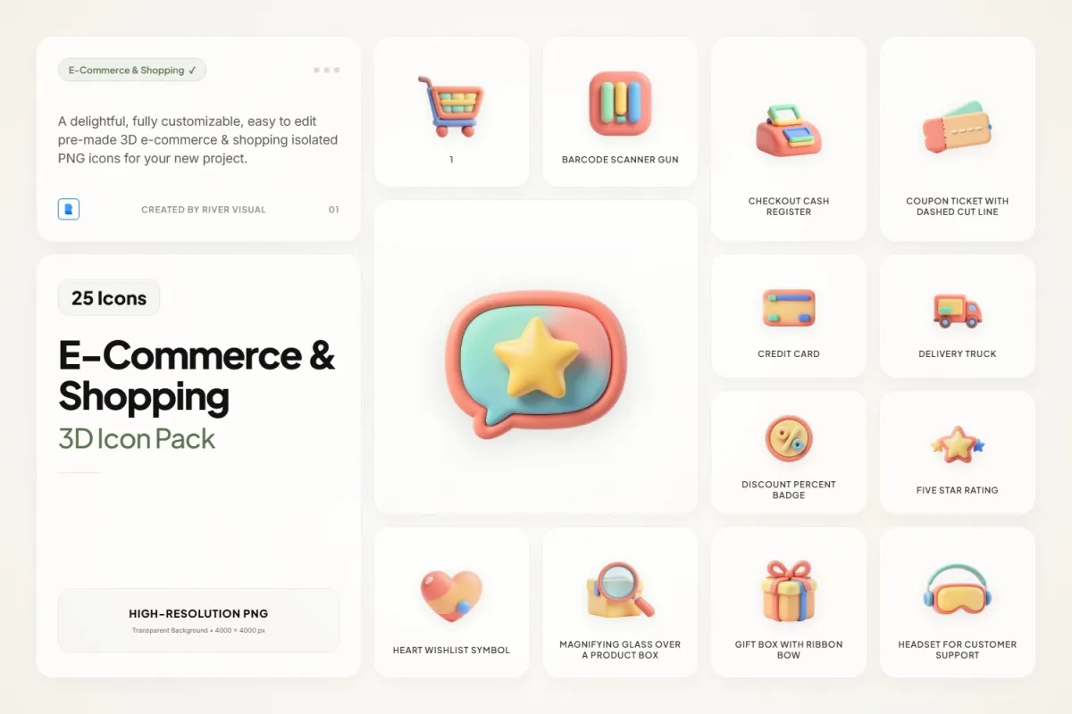 3D E-Commerce & Shopping Icons