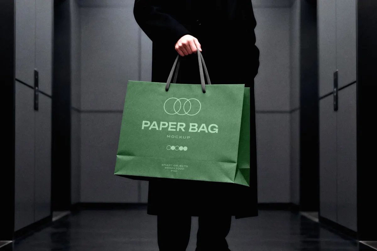 Paper Bag Mockup in Elevator