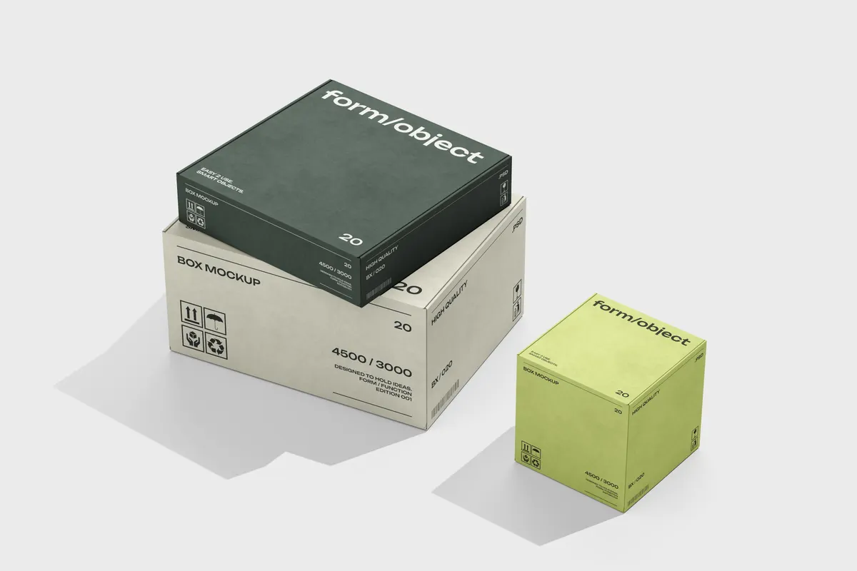Three Packaging Boxes Mockup