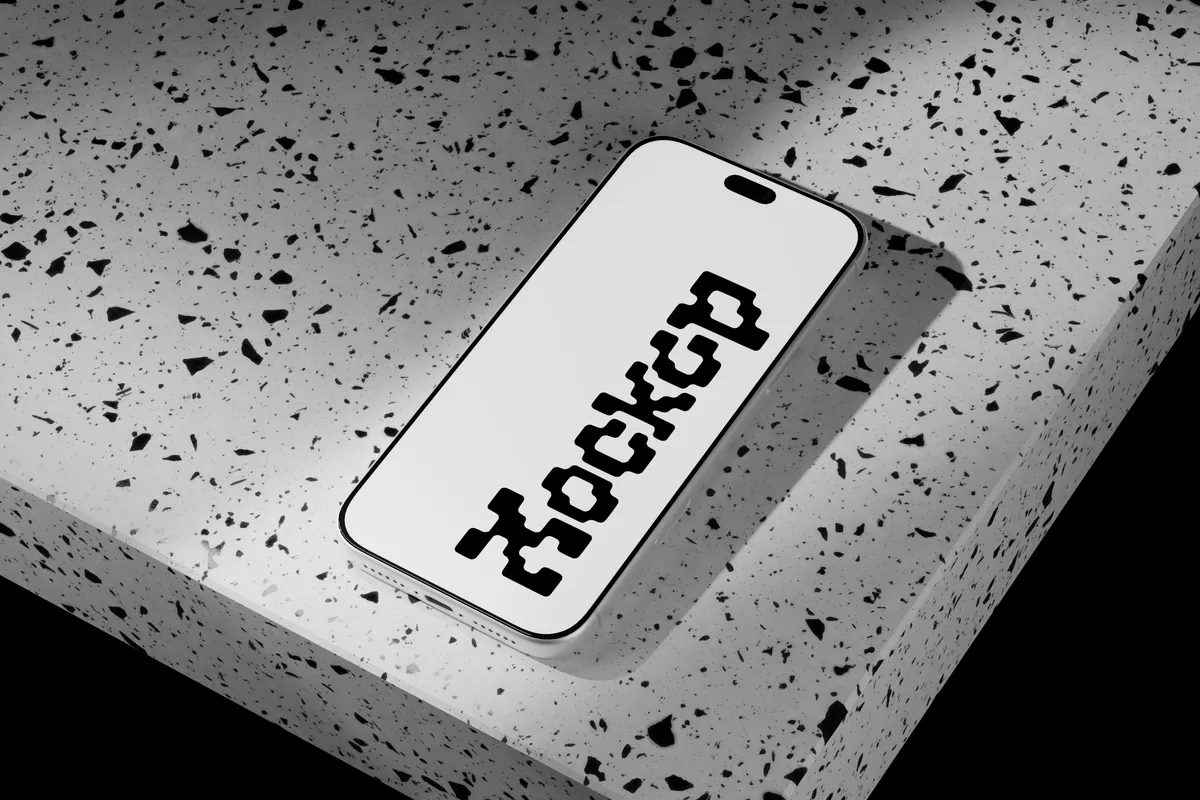 iPhone 18 Pro Max Terrazzo Table Mockup — Free PSD