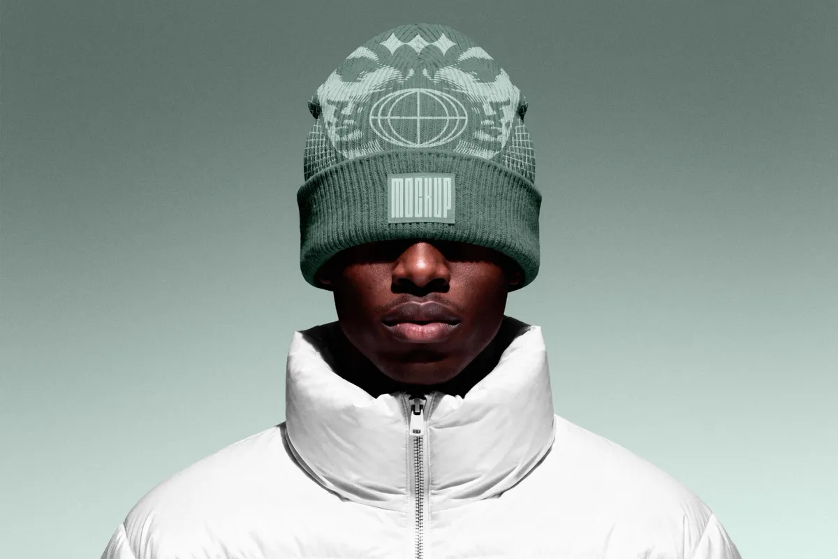 Knit Beanie Mockup with Rubber Label Patch
