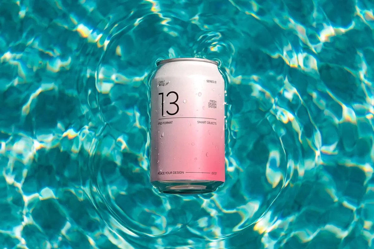 Soda Can Mockup in Pool
