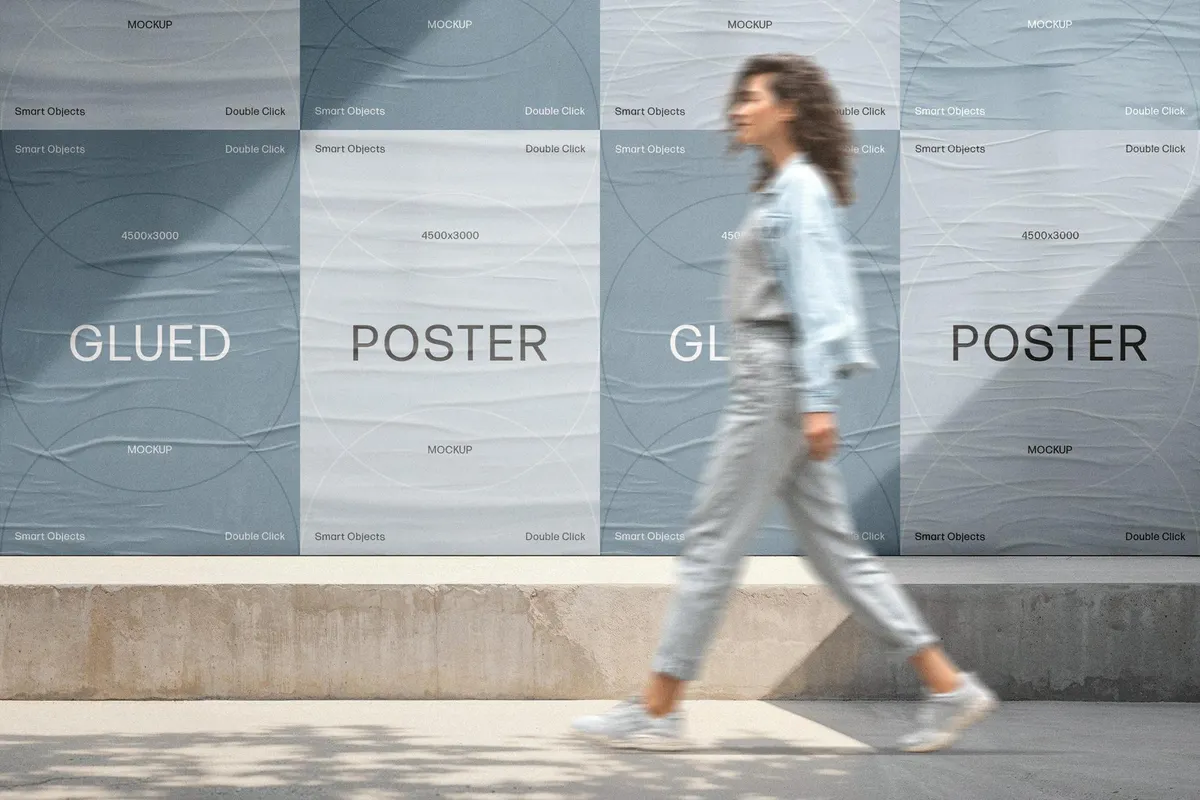 A4 Glued Posters Wall Mockup
