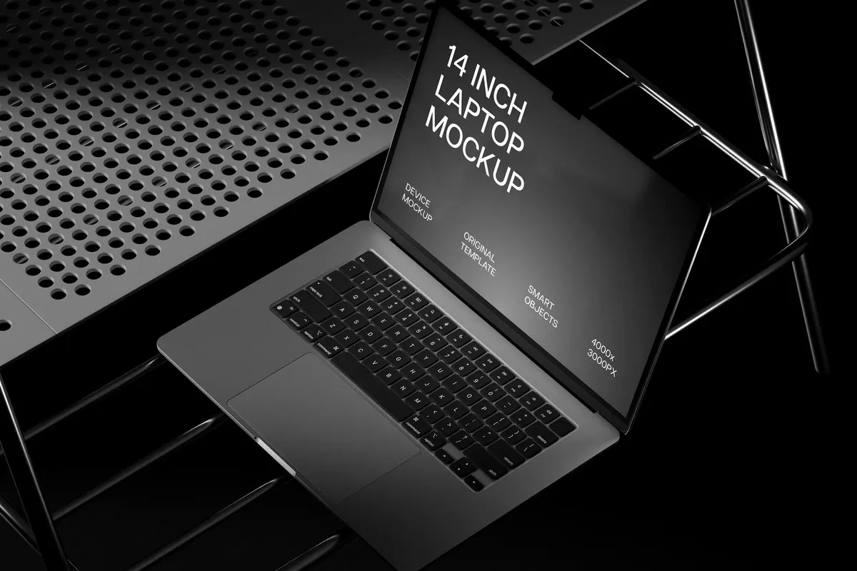 Top-Down MacBook Pro 14 with Diagonal Shadows