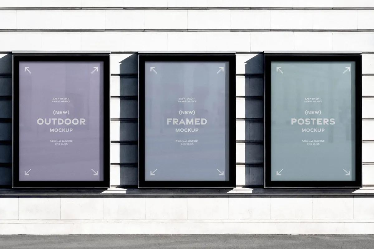 Triple Outdoor Framed Posters Mockup