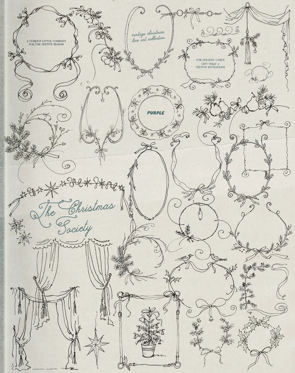 The Christmas Society. Vintage Christmas Line Art