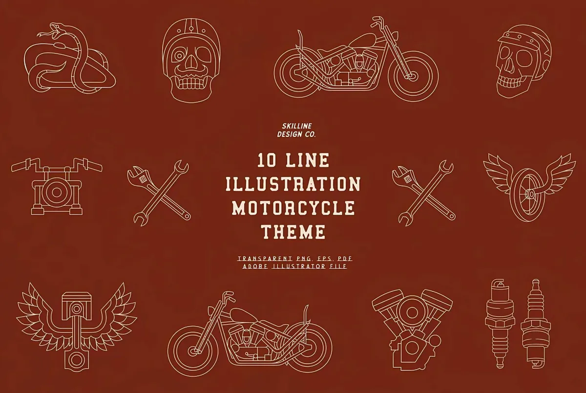 Vintage Motorcycle Line Illustration