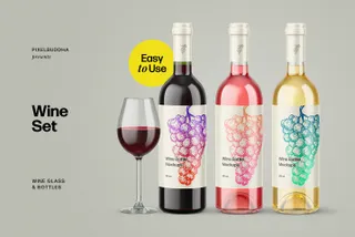 Wine Glass & Bottles Mockup
