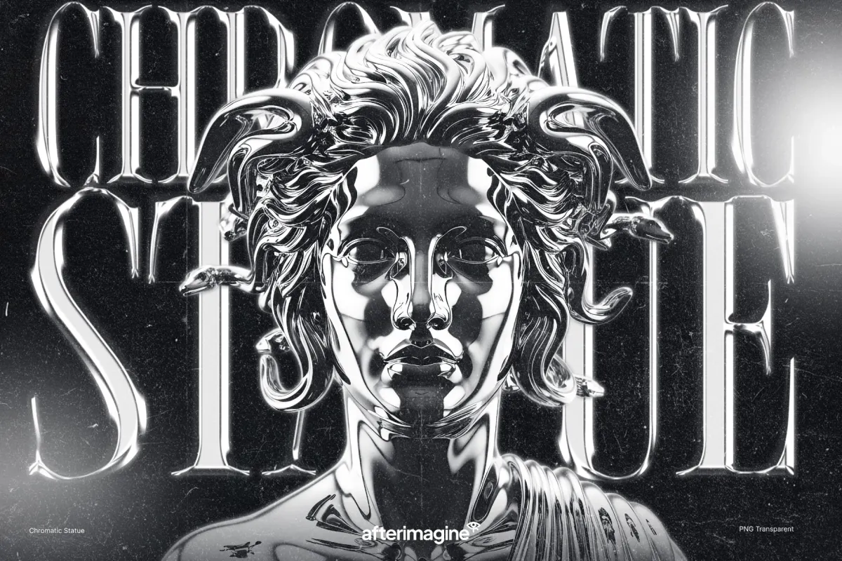 Chromatic Metal Statue PNG Collection