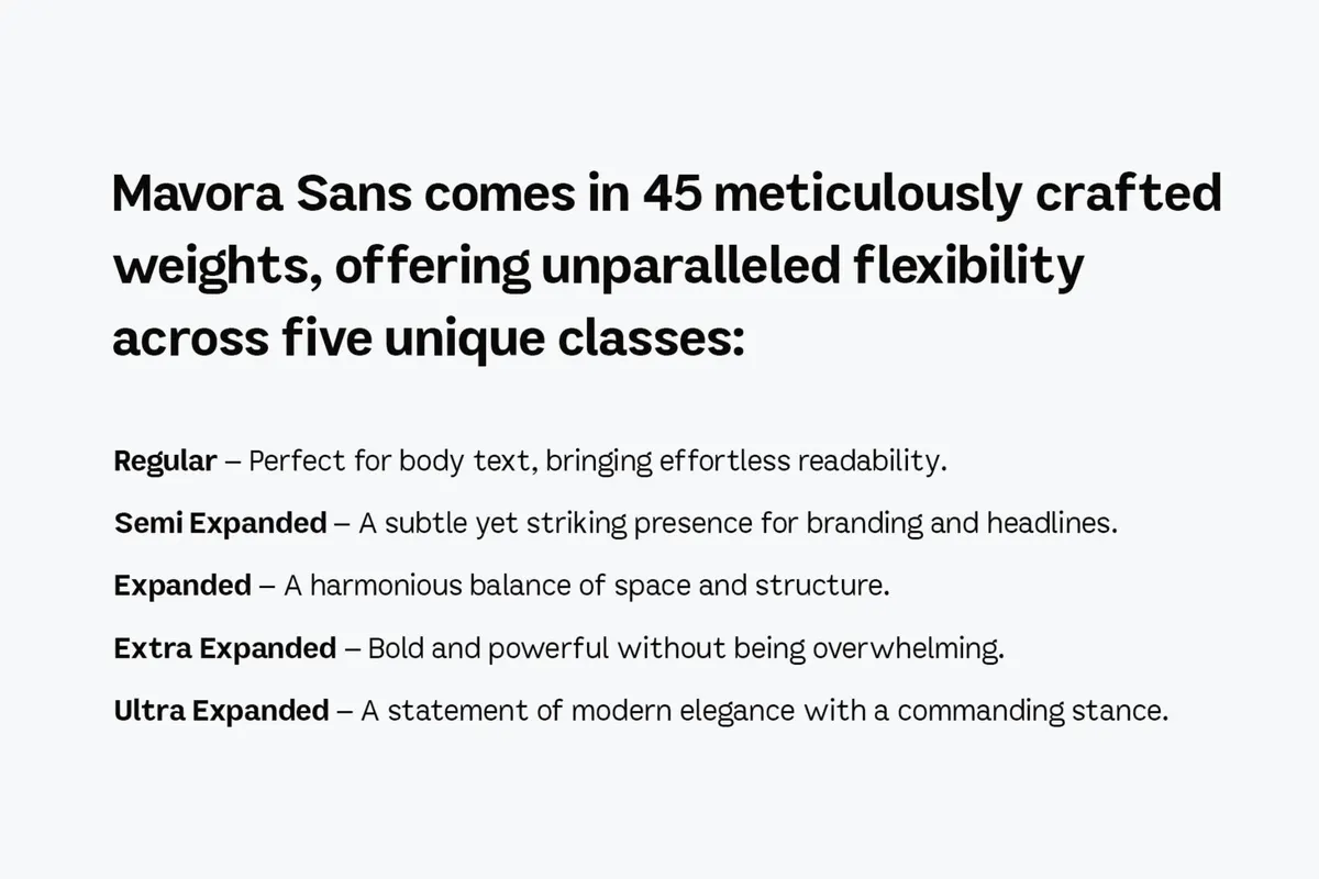 Mavora Sans Typeface - 45 Weights