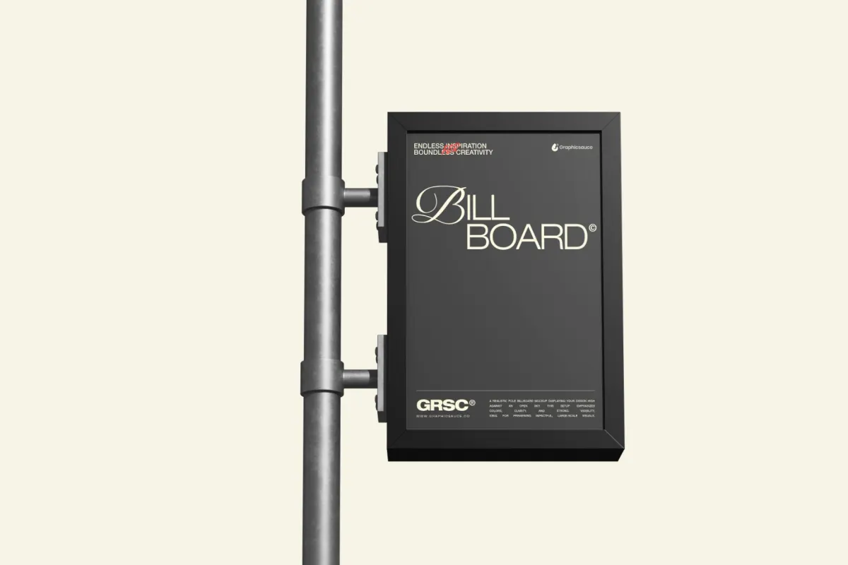 Outdoor Billboard Pole Sign Mockup Front View