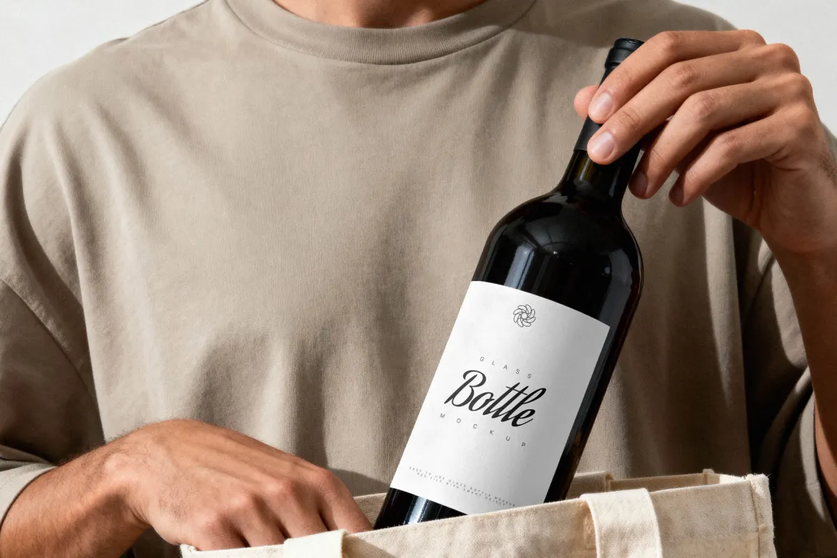 Wine Bottle Mockup in Tote Bag