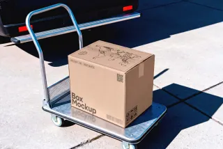 Shipping Box Trolley Mockup