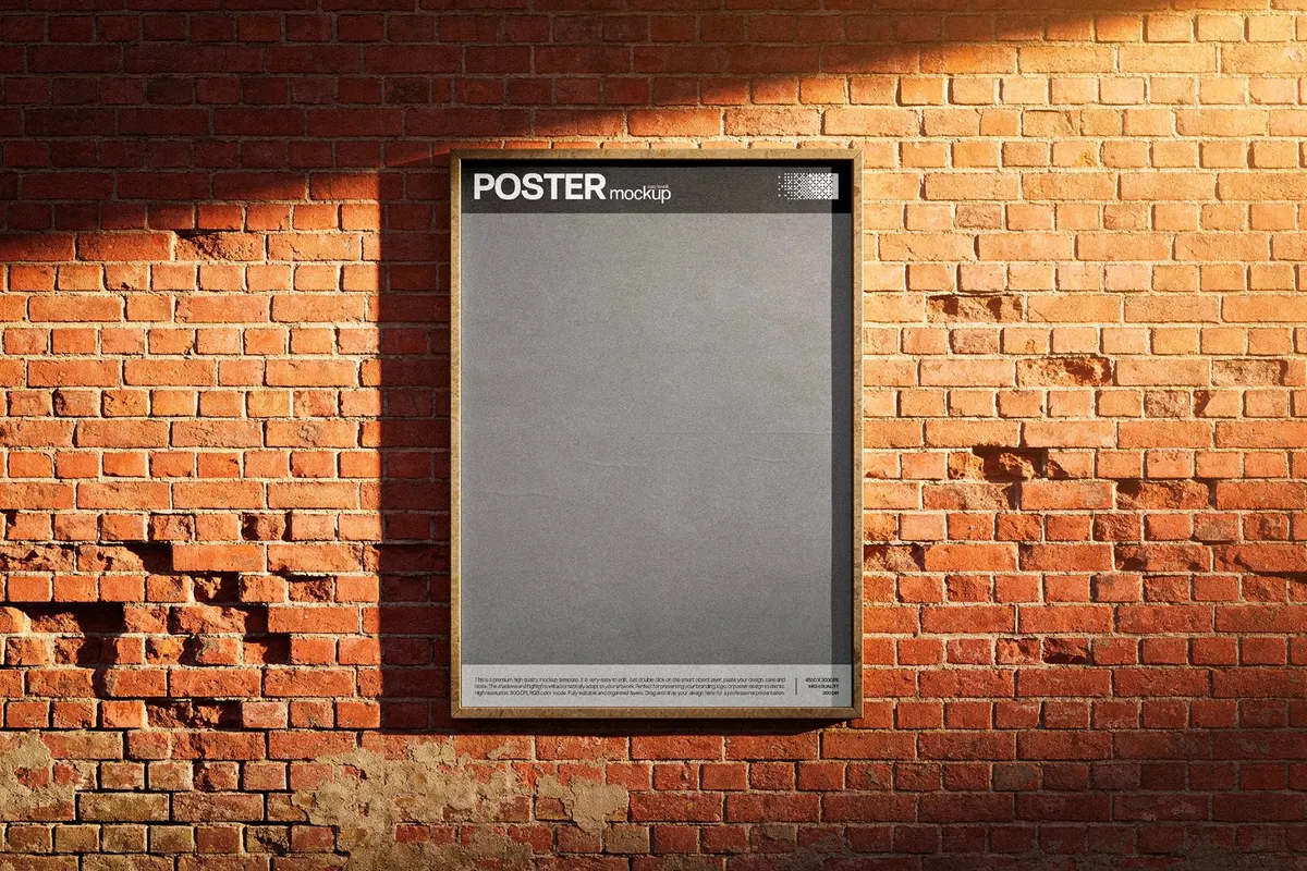 Framed Poster Mockup on Brick Wall