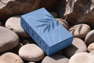 Rectangle Box Mockup on River Stones