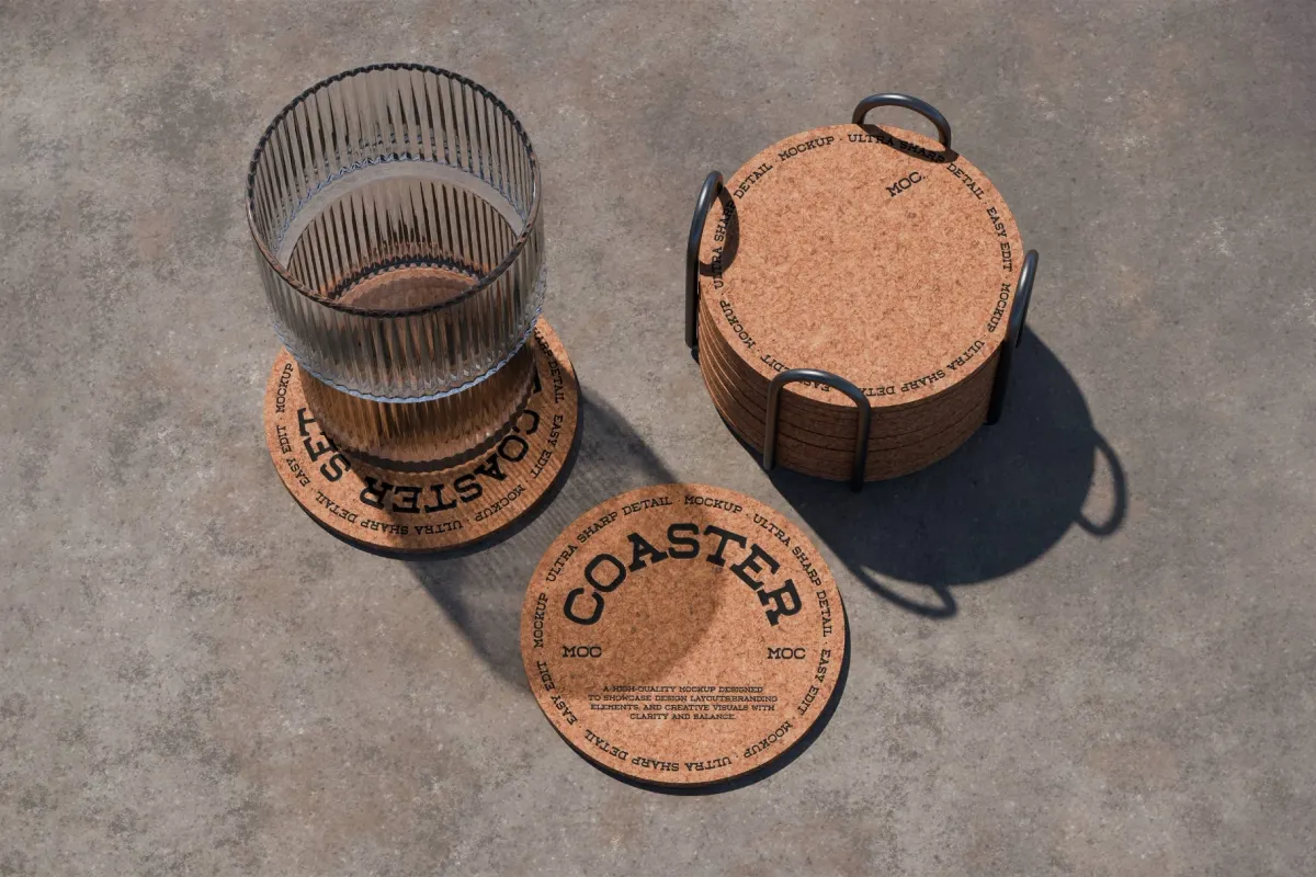 Round Cork Coaster Mockup