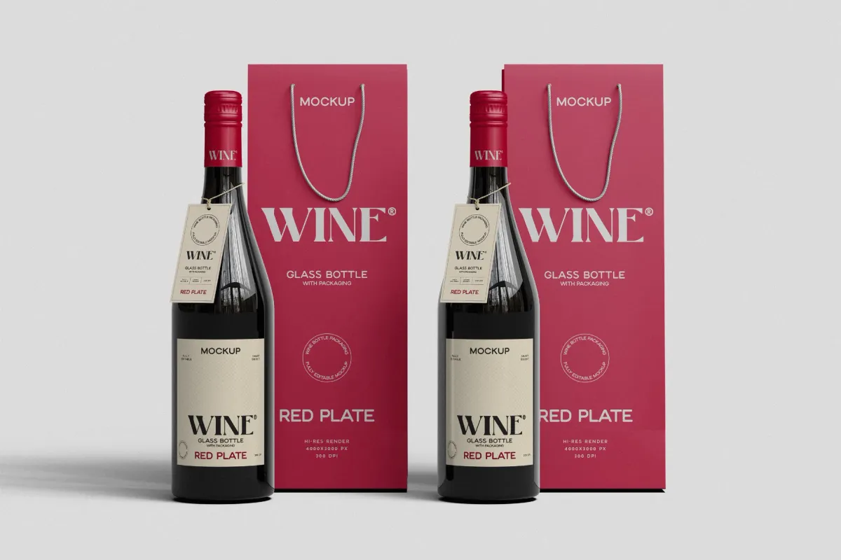 Glass Wine Bottle Packaging Mockup