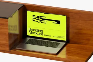 MacBook Pro Mockup on Wooden Cabinet