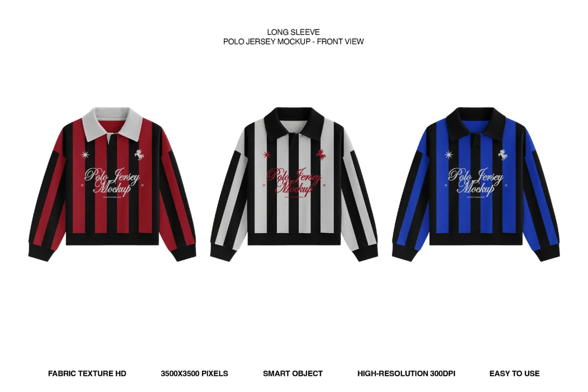 Long Sleeve Polo Jersey Mockup - Front View